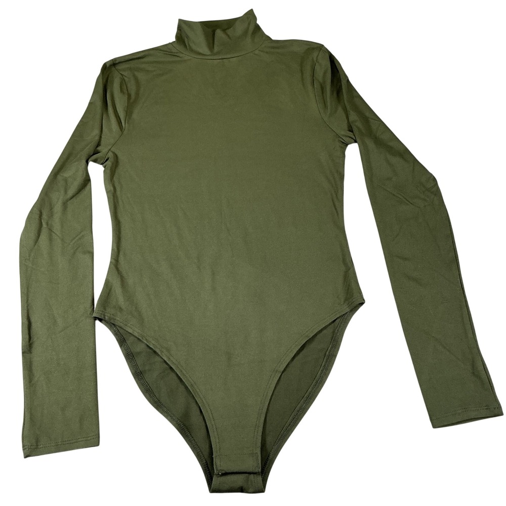 Zenana Olive Green Mock Neck Long Sleeve‎ Bodysuit Stretch Size M